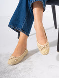 Load image into Gallery viewer, Square-Toe Embroidered Flat - BEIGE
