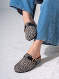 Load image into Gallery viewer, Tweed Buckle-Strap Clogs - BLACK

