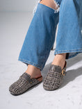 Load image into Gallery viewer, Tweed Buckle-Strap Clogs - GRAY
