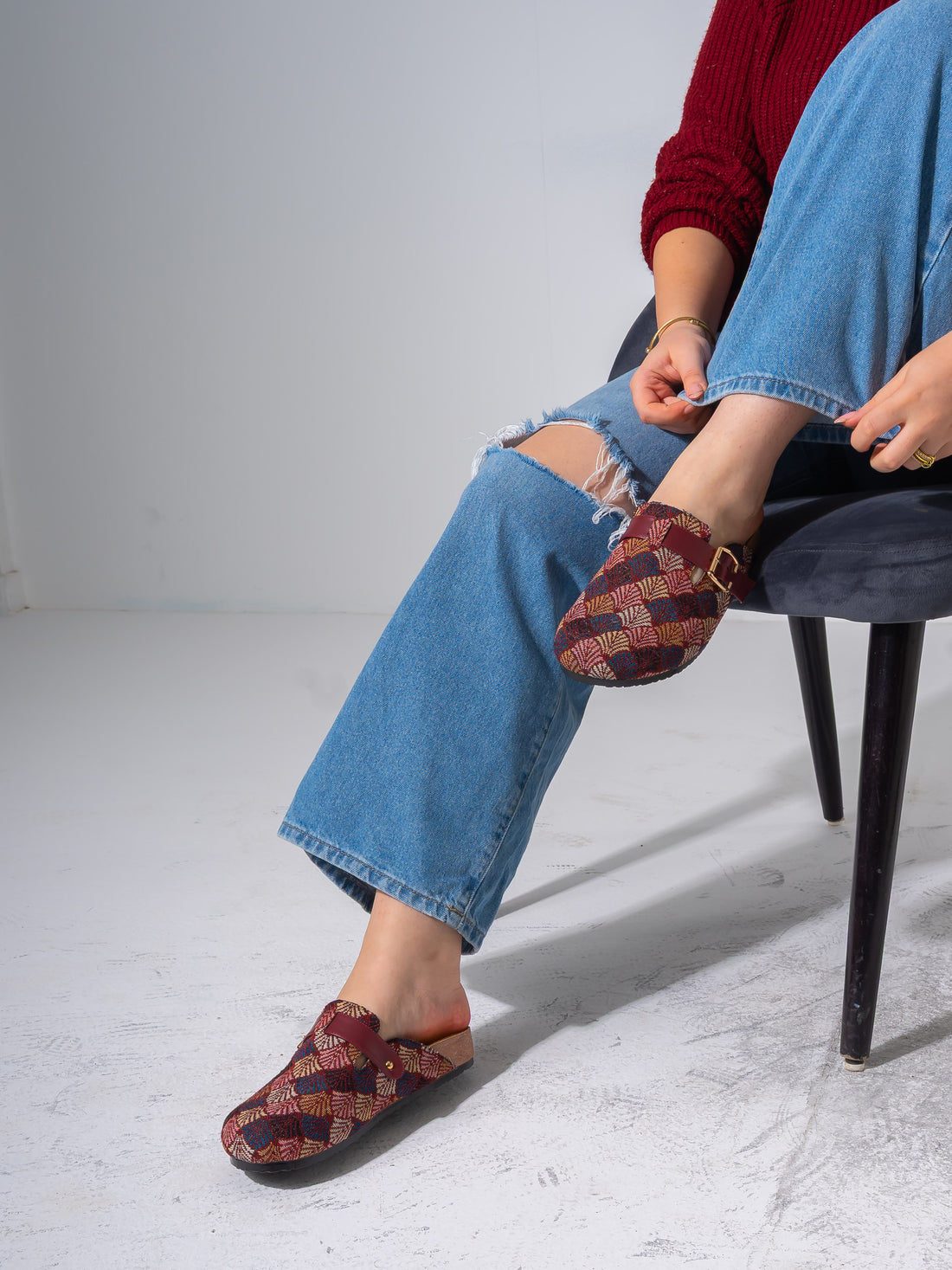 Ethnic Pattern Woven Clogs - MARRON