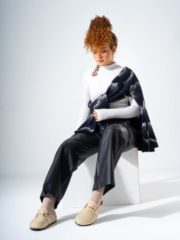 Chevron Woven Horsebit Clogs - BEIGE