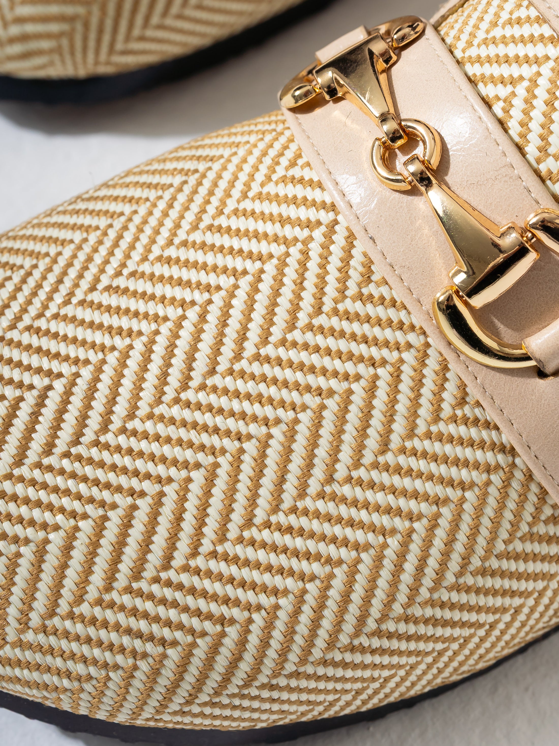 Chevron Woven Horsebit Clogs - BEIGE