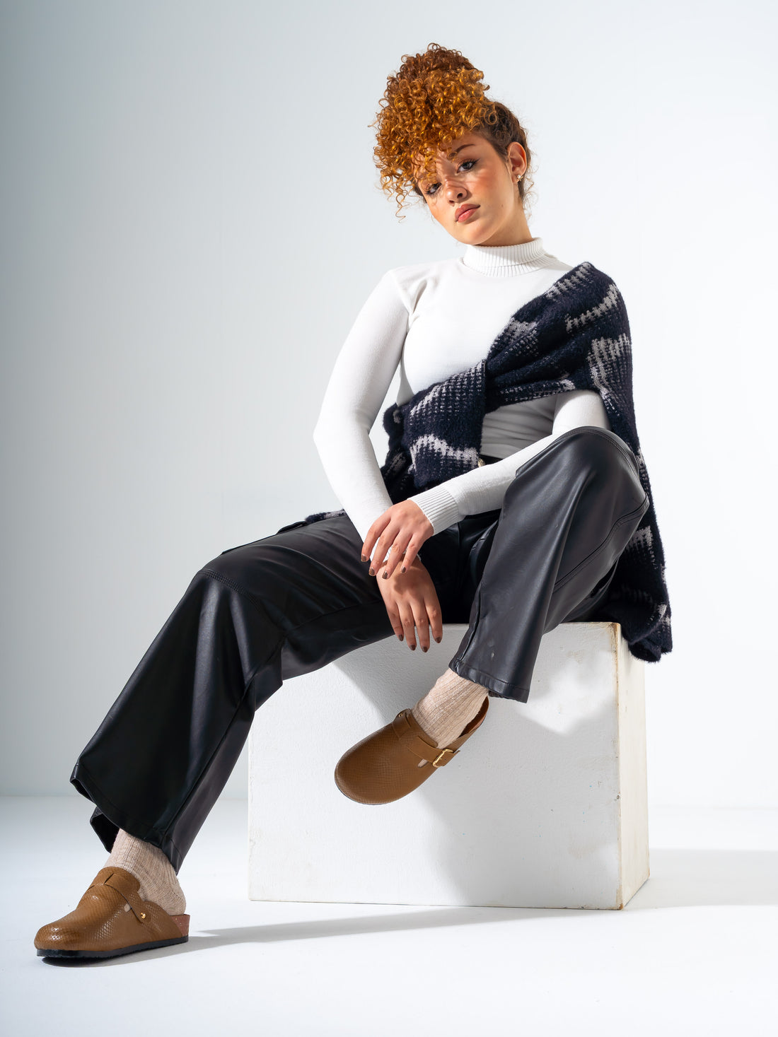 Snake-Embossed Buckle Clogs - CAMEL