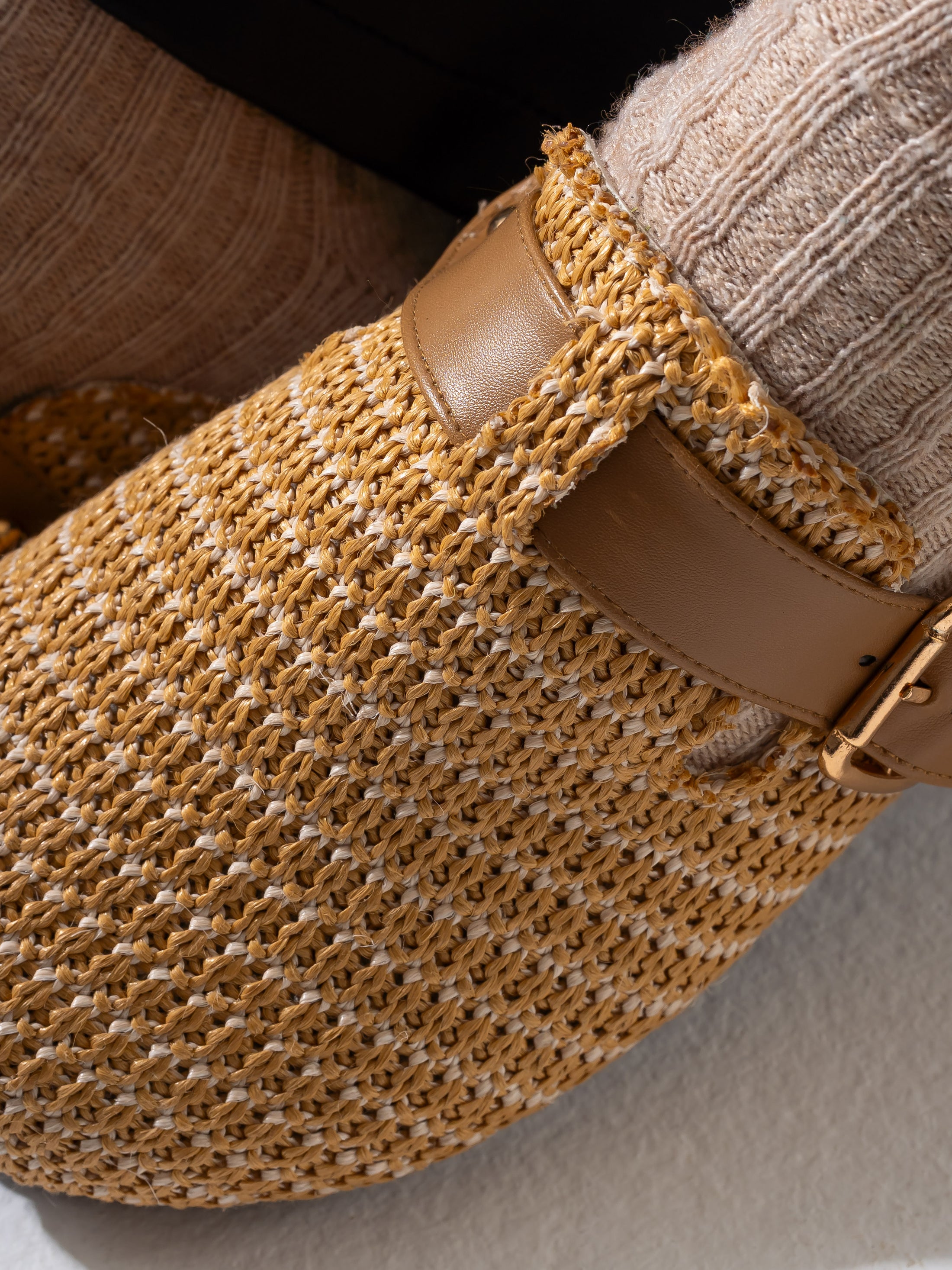 Woven Raffia Buckle Clogs - CAFE