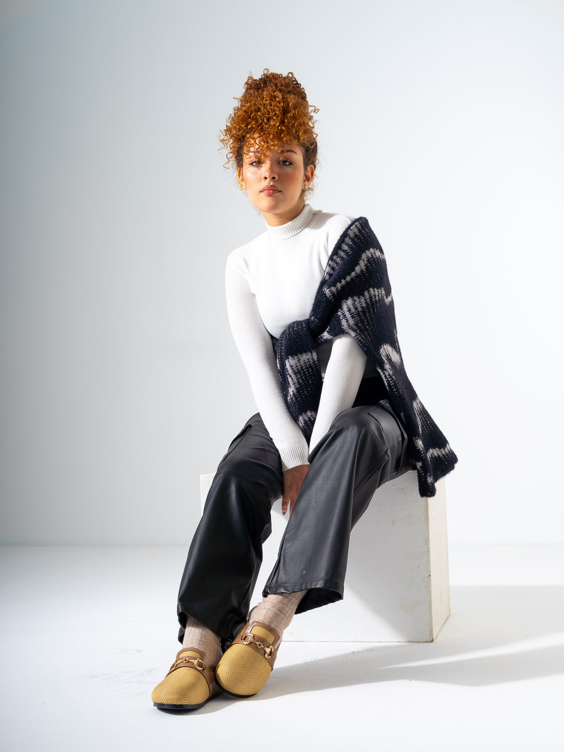 Chevron Woven Horsebit Clogs - CAFE