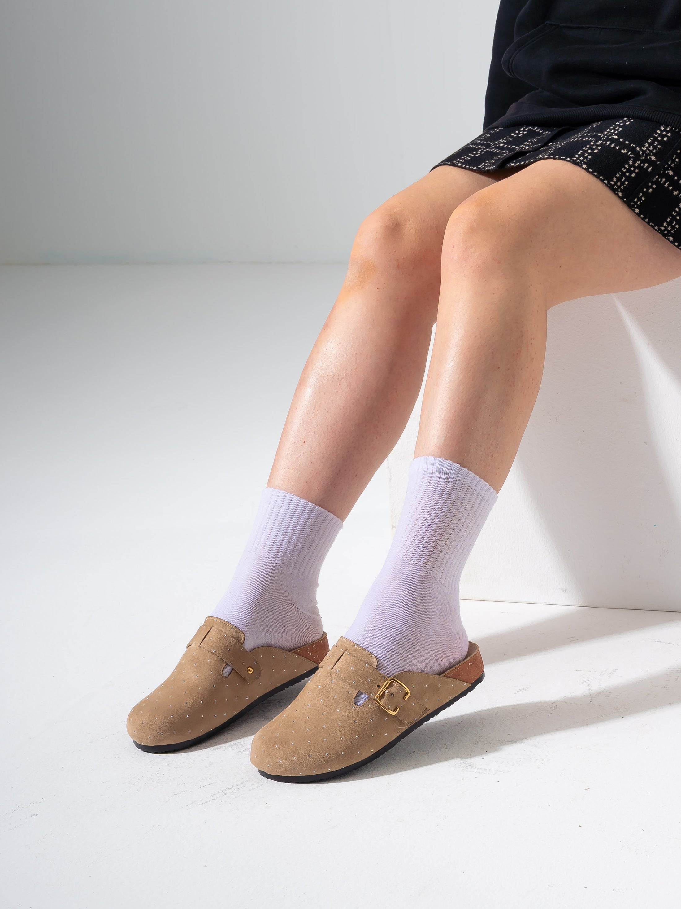 Micro-Studded Faux-Suede Clogs - BEIGE