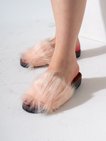 Faux Fur Single Band Slide - Light Peach