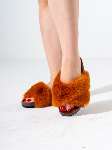 Faux Fur Criss-Cross - CAMEL