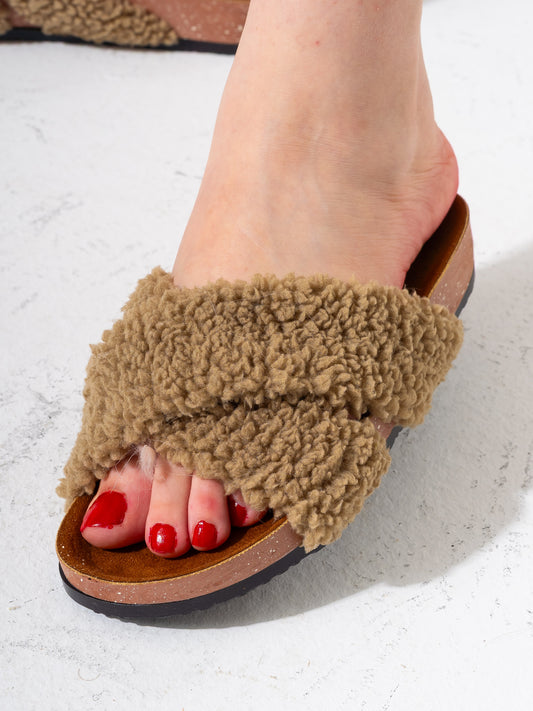 Teddy Fleece Fur Cross-Strap - CAFE