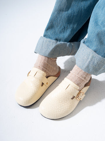 Textured Snake-Effect Buckle Clogs - BEIGE