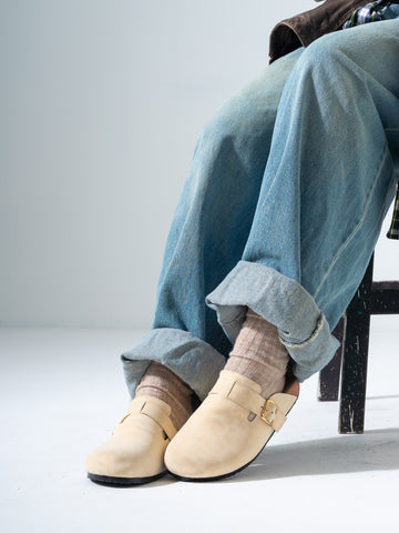 Animal Print Faux-Suede Buckle Clogs - BEIGE