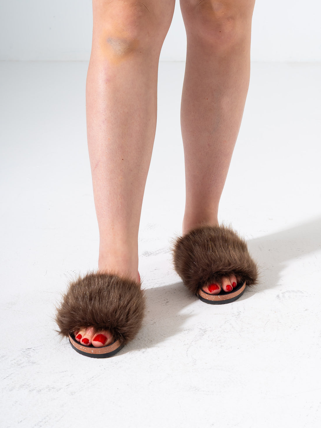 Faux Fur Single Band Slide - BROWN