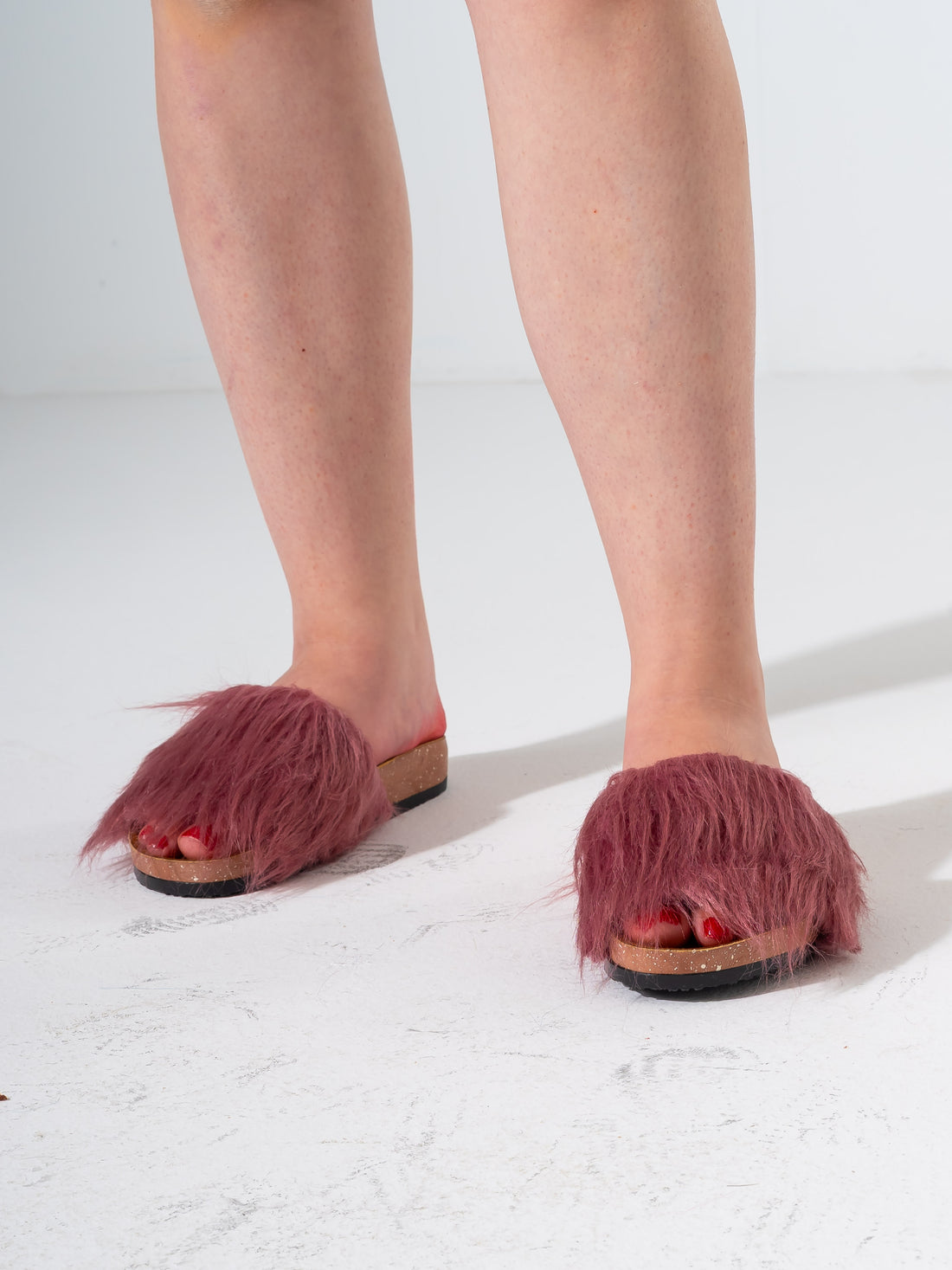 Faux Fur Single Band Slide - Dusty Rose