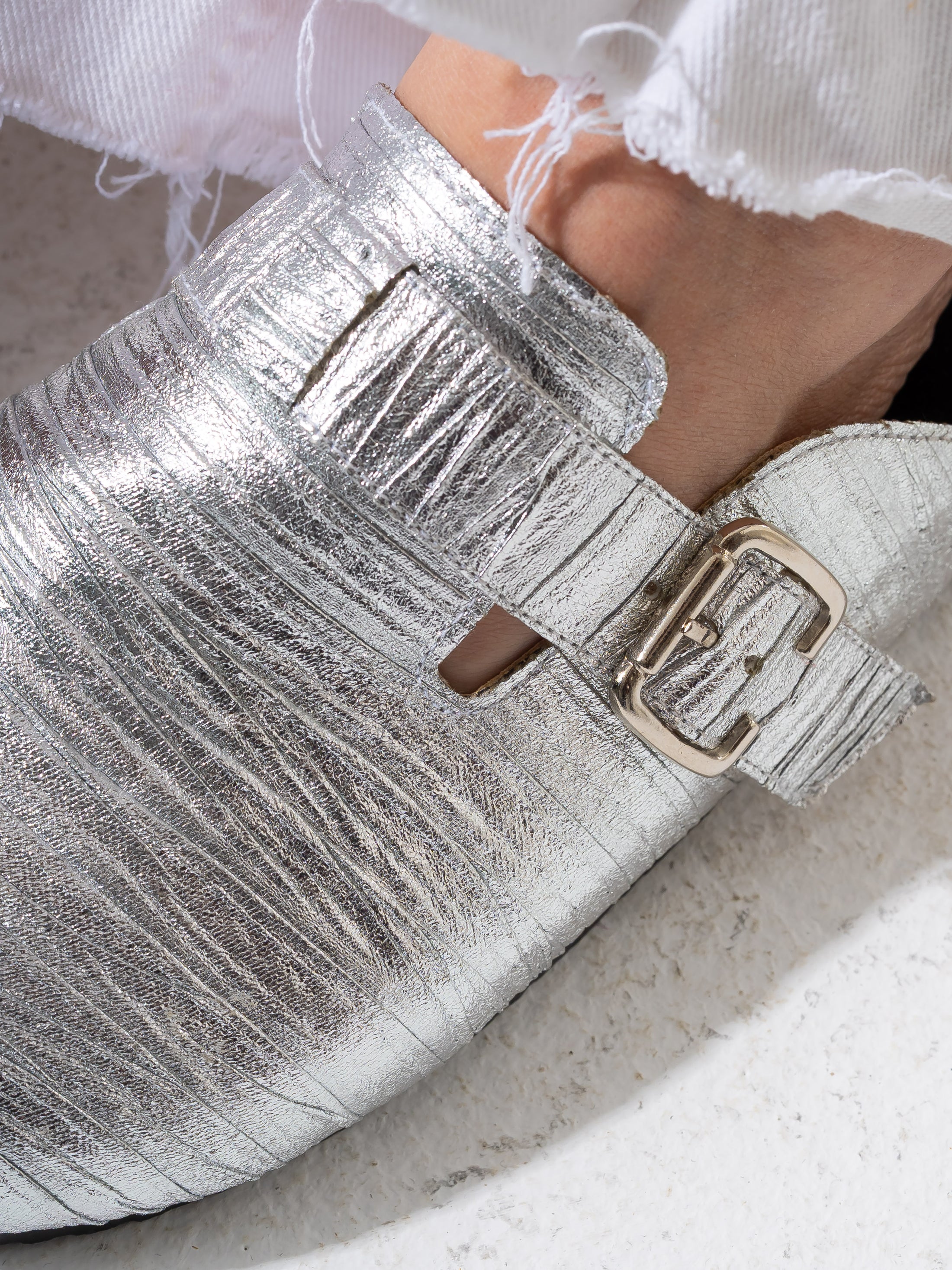 Metallic Ruched Slip-On Clogs - SILVER