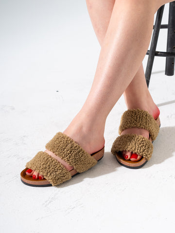 Fluffy Open-Toe Platform Slipper - STONE