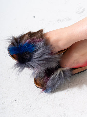 Faux Fur Single Band Slide - Slate Grey