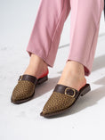 Load image into Gallery viewer, Geometric Pattern Buckle Pointed-Toe Mules-brown
