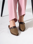 Load image into Gallery viewer, Geometric Pattern Buckle Pointed-Toe Mules-brown

