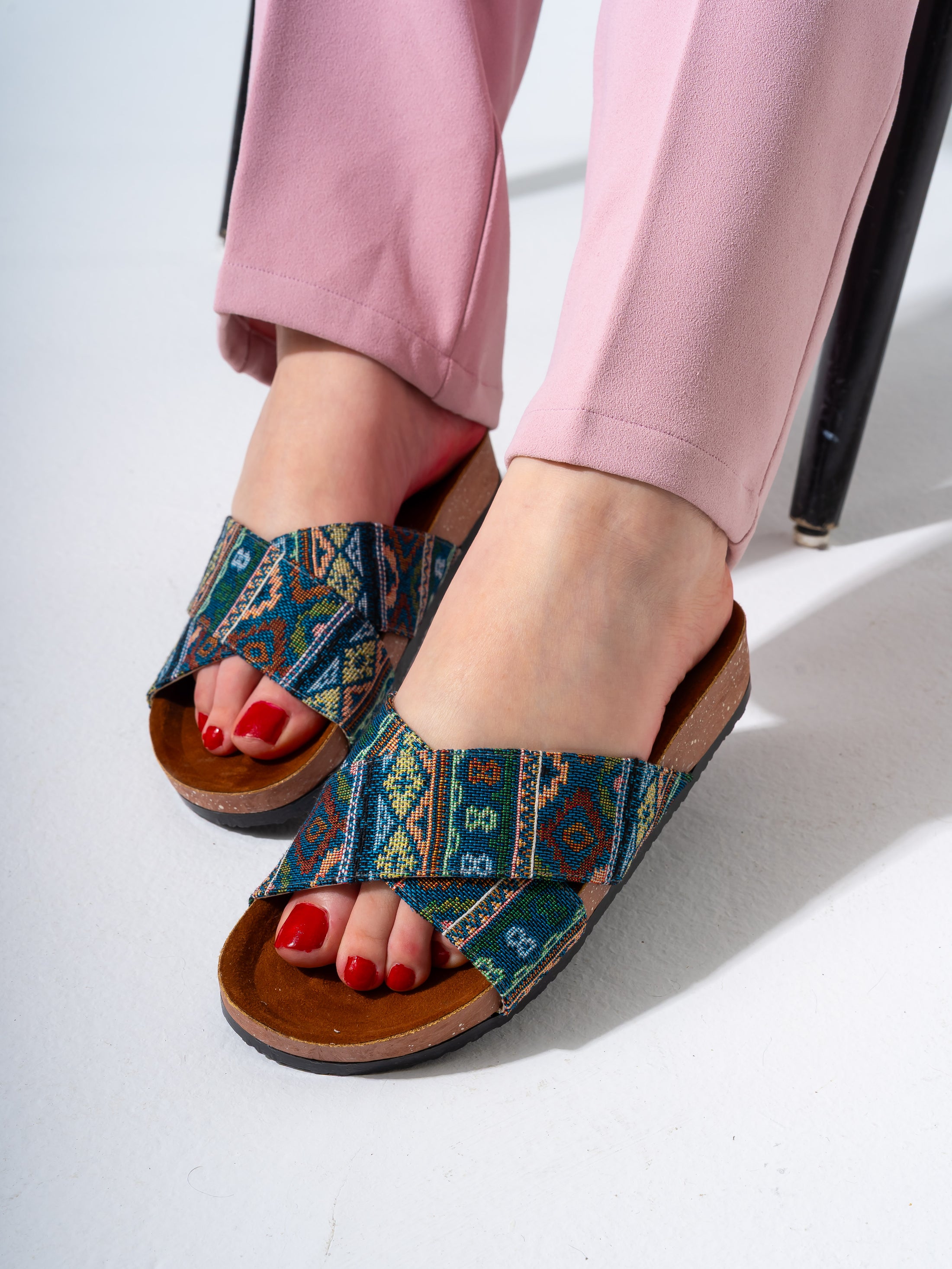Boho Cross-Strap Slipper - GREEN