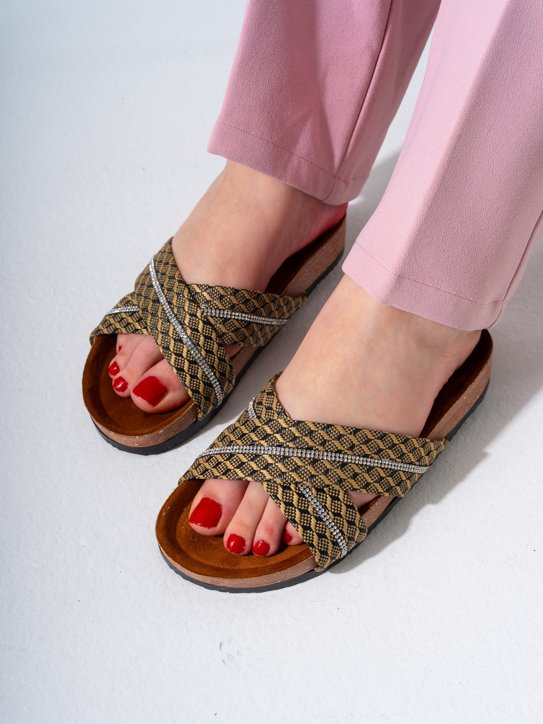 Rhinestone Woven Slides - BLACK