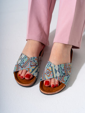 Boho Cross-Strap Slipper  - BABY BLUE