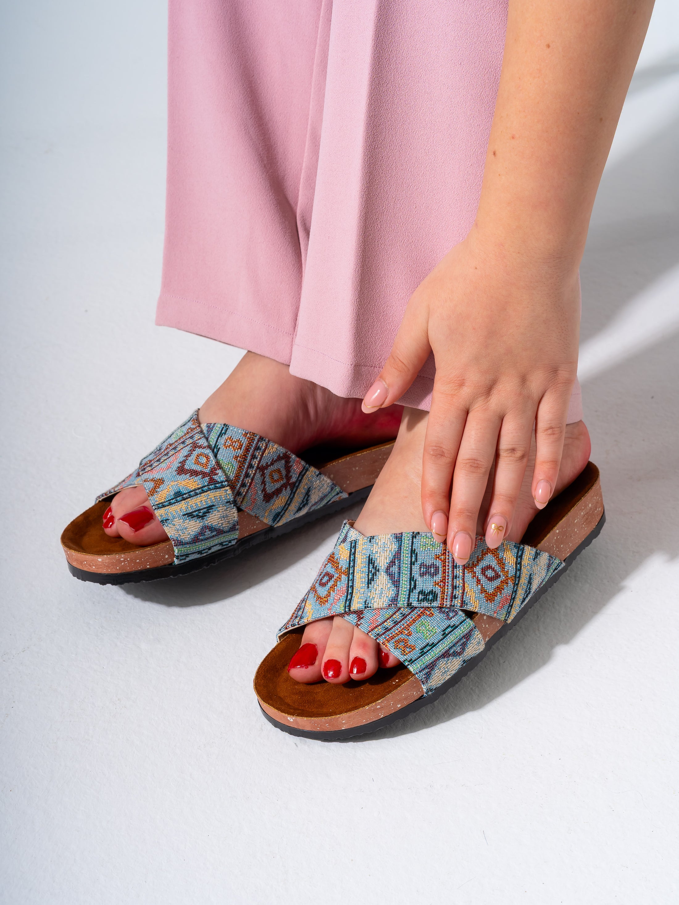 Boho Cross-Strap Slipper  - BABY BLUE