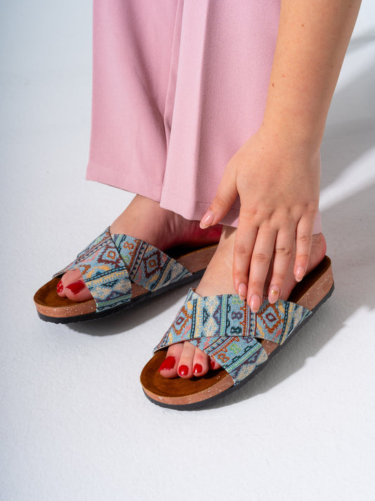 Boho Cross-Strap Slipper  - BABY BLUE