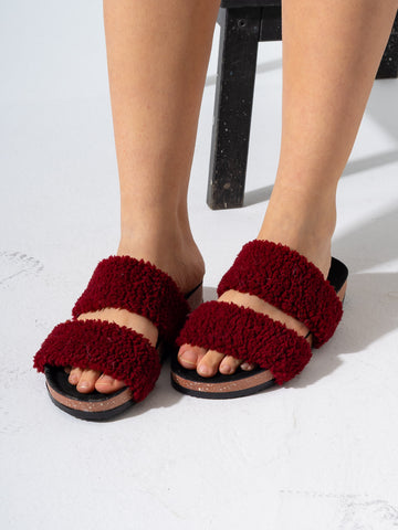 Fluffy Open-Toe Platform Slipper - MARRON