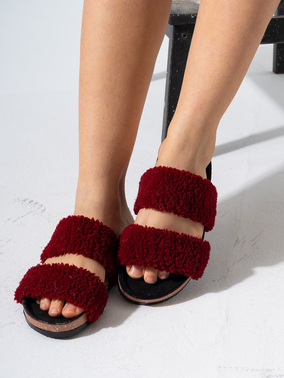 Fluffy Open-Toe Platform Slipper - MARRON