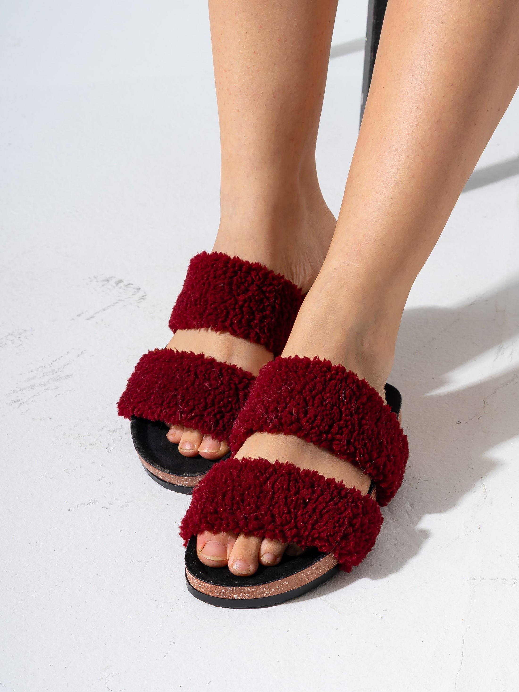 Fluffy Open-Toe Platform Slipper - MARRON