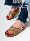 Load image into Gallery viewer, Rhinestone Woven Slides - CAMEL
