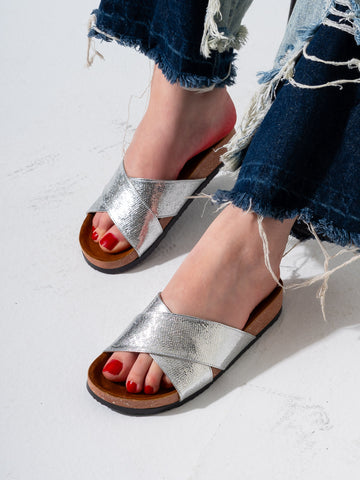 Shimmering Criss-Cross Slipper - SILVER