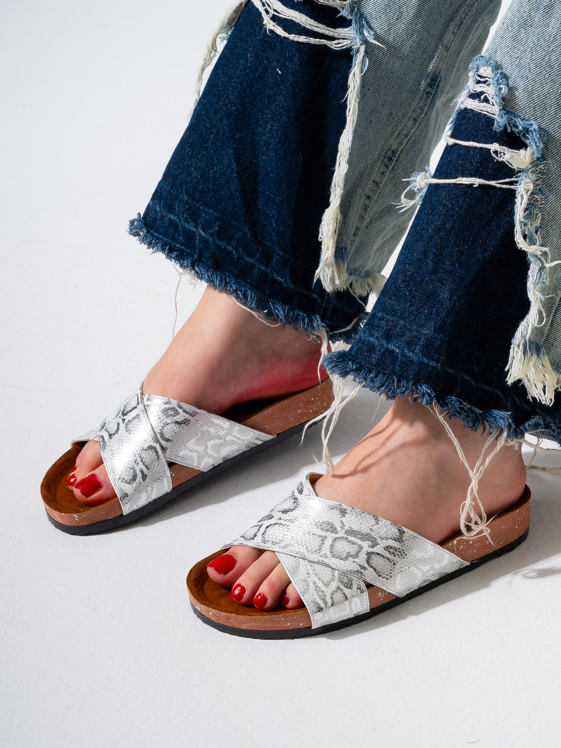 Metallic Animal Print Cross-Strap - SILVER