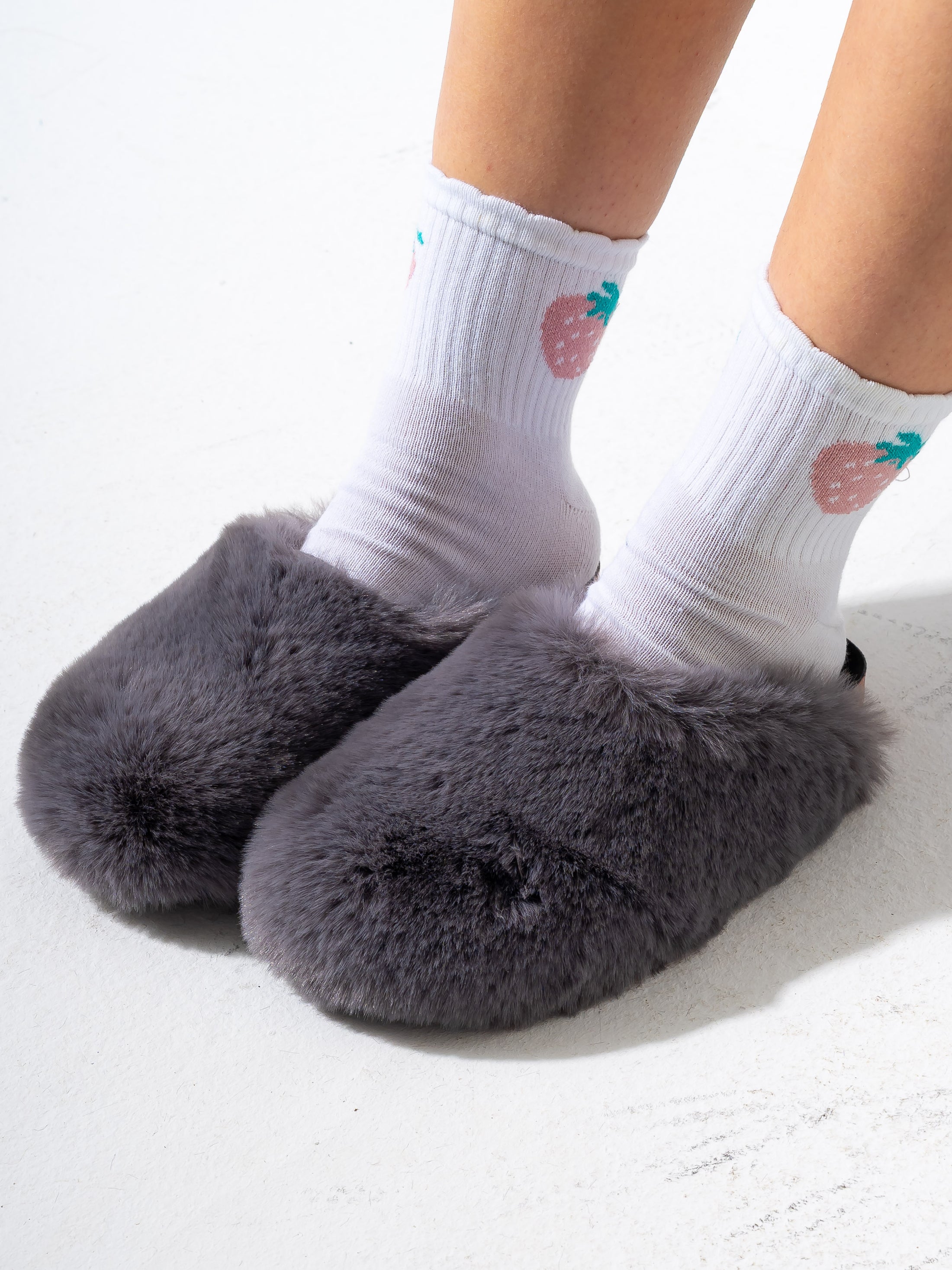 Faux Fur Fluffy Round Toe Clogs - GRAY