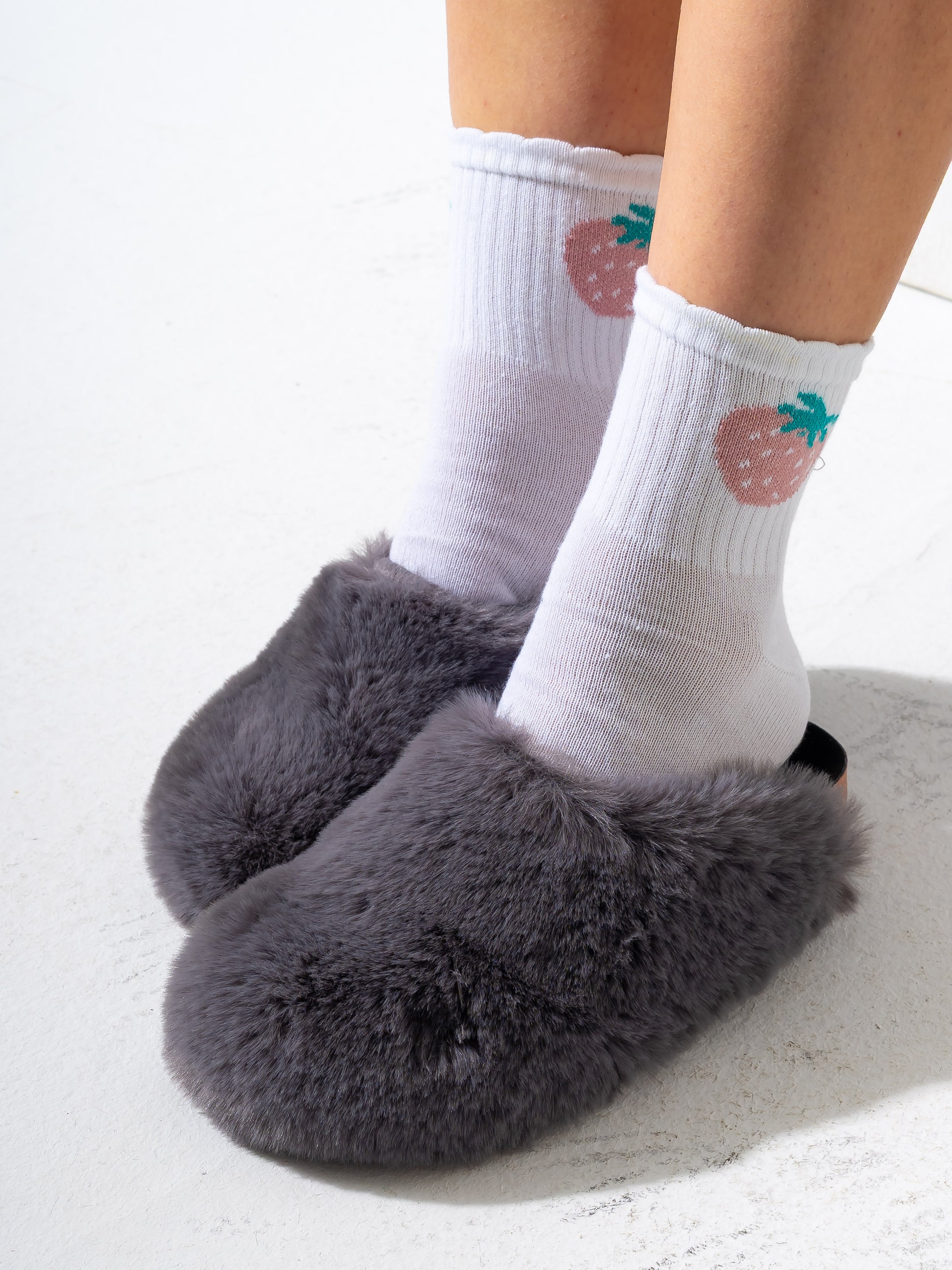 Faux Fur Fluffy Round Toe Clogs - GRAY