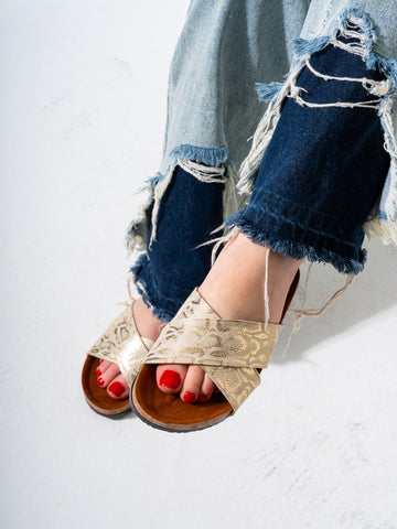 Metallic Animal Print Cross-Strap - GOLD