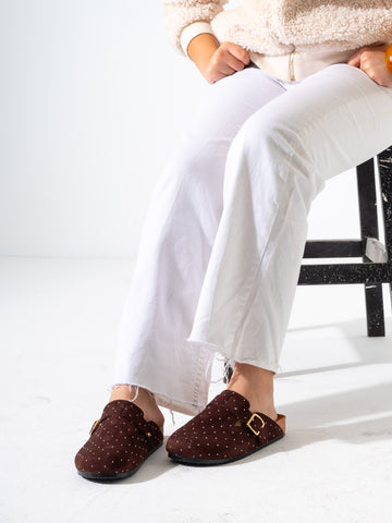 Micro-Studded Faux-Suede Clogs - BROWN