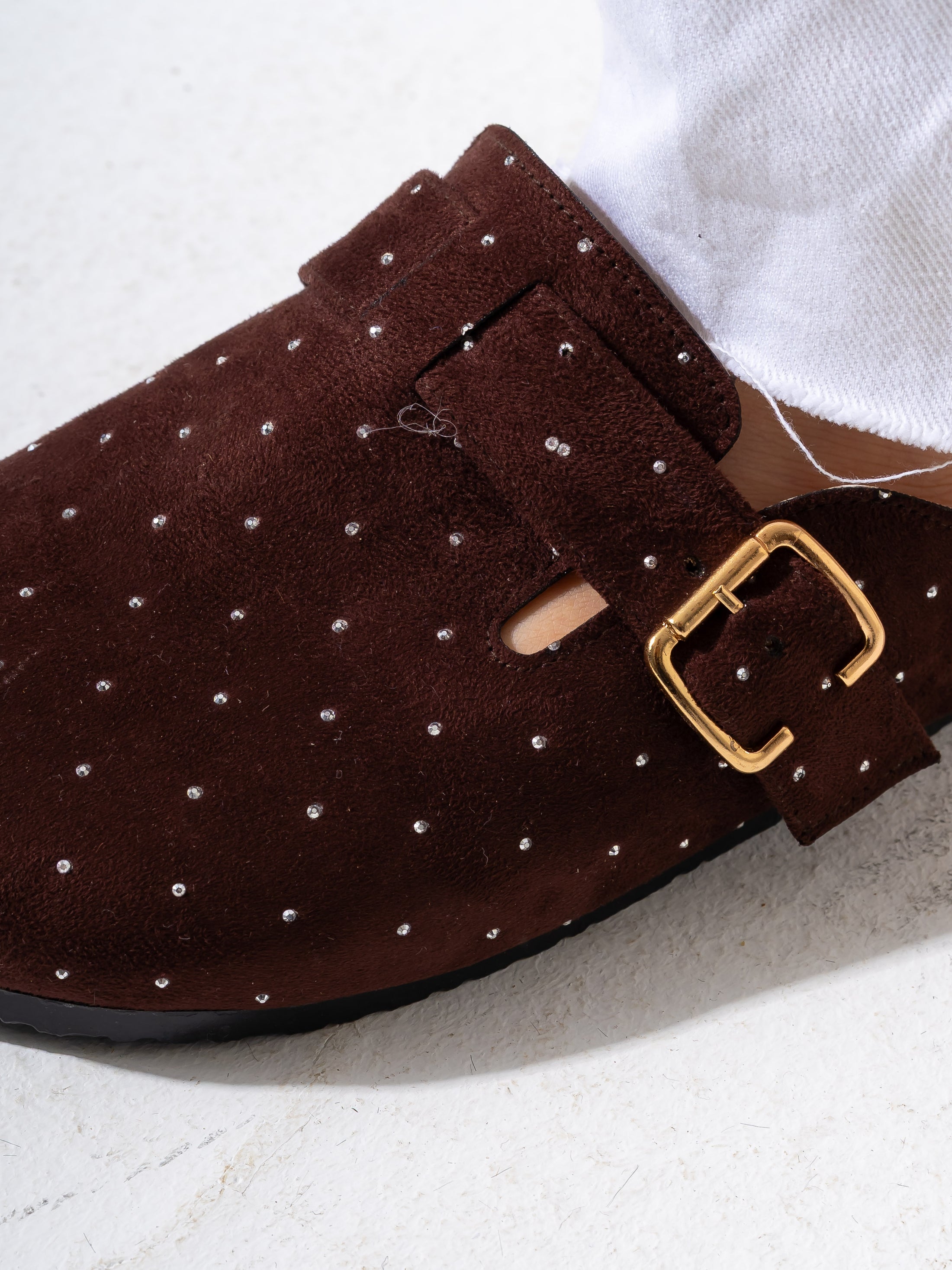 Micro-Studded Faux-Suede Clogs - BROWN