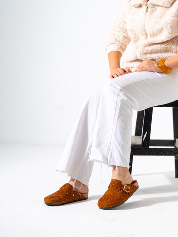 Micro-Studded Faux-Suede Clogs - CAMEL