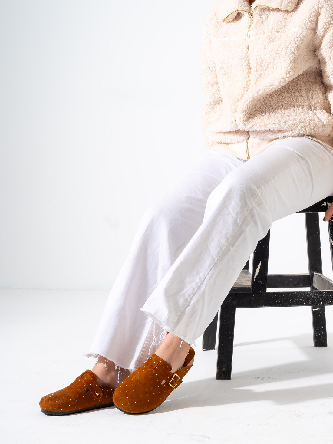 Micro-Studded Faux-Suede Clogs - CAMEL