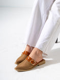 Load image into Gallery viewer, Honeycomb Textured Buckle Mules-CAMEL
