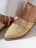 Load image into Gallery viewer, Geometric Pattern Buckle Pointed-Toe Mules-BEIGE
