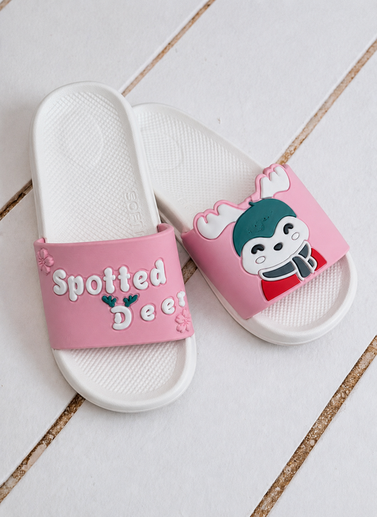Spotted Deer Cartoon Slide - pink