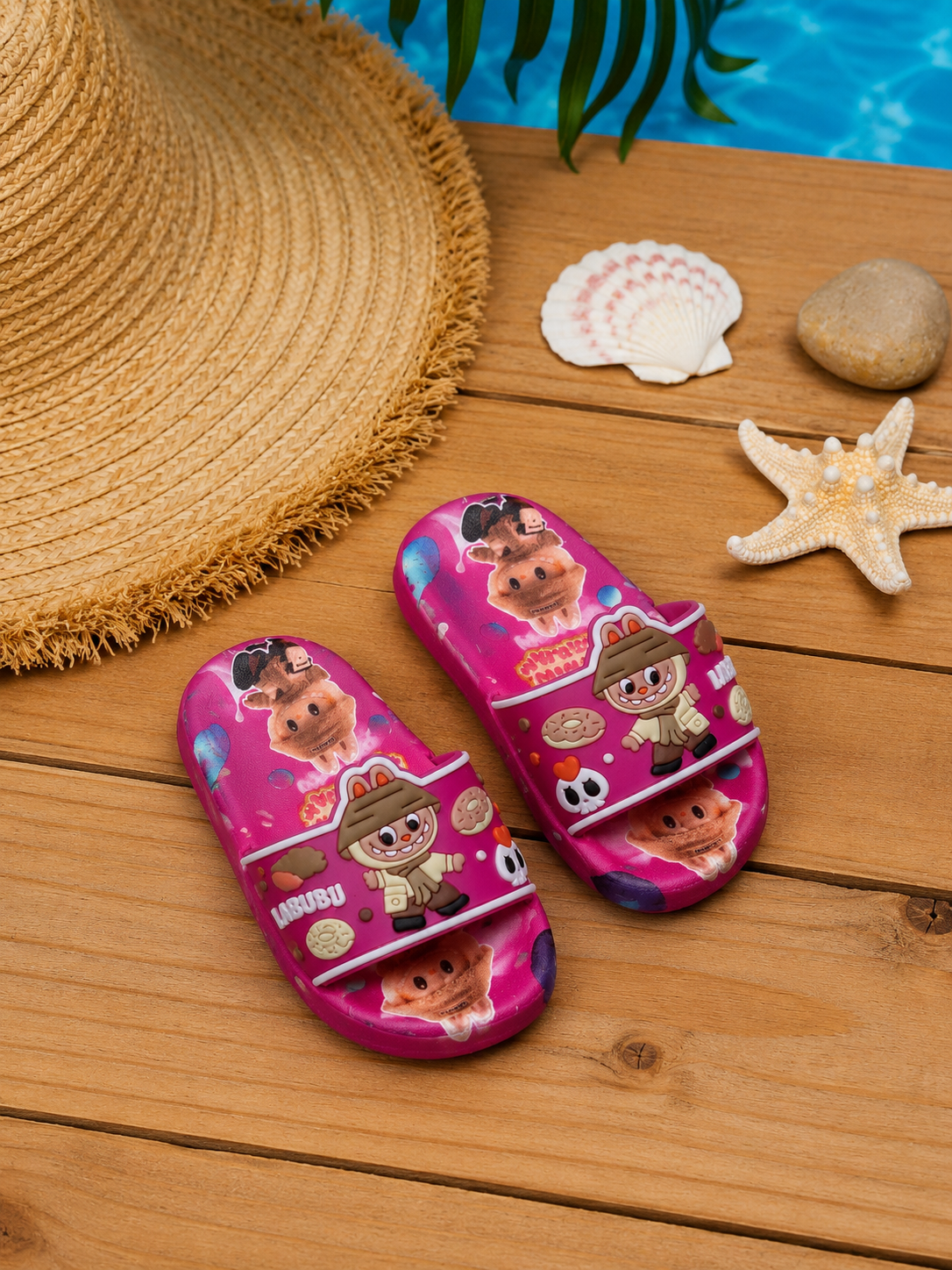 Kids Labubu Cartoon Slide - fushia