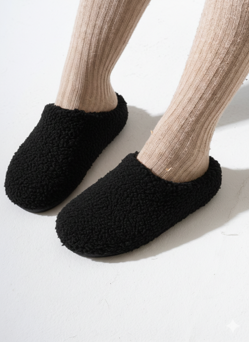 Teddy Fleece Clogs - BLACK