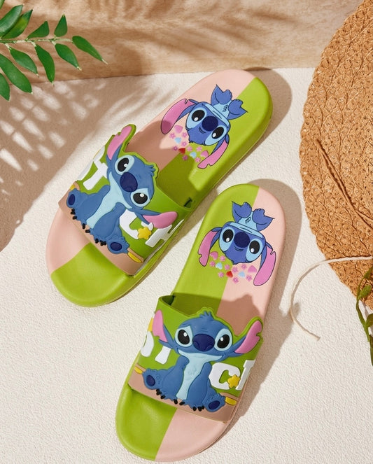 Cute Stitch Graphic Summer Slides - green