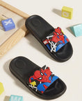 Load image into Gallery viewer, Kids Spiderman Cartoon Slides - black
