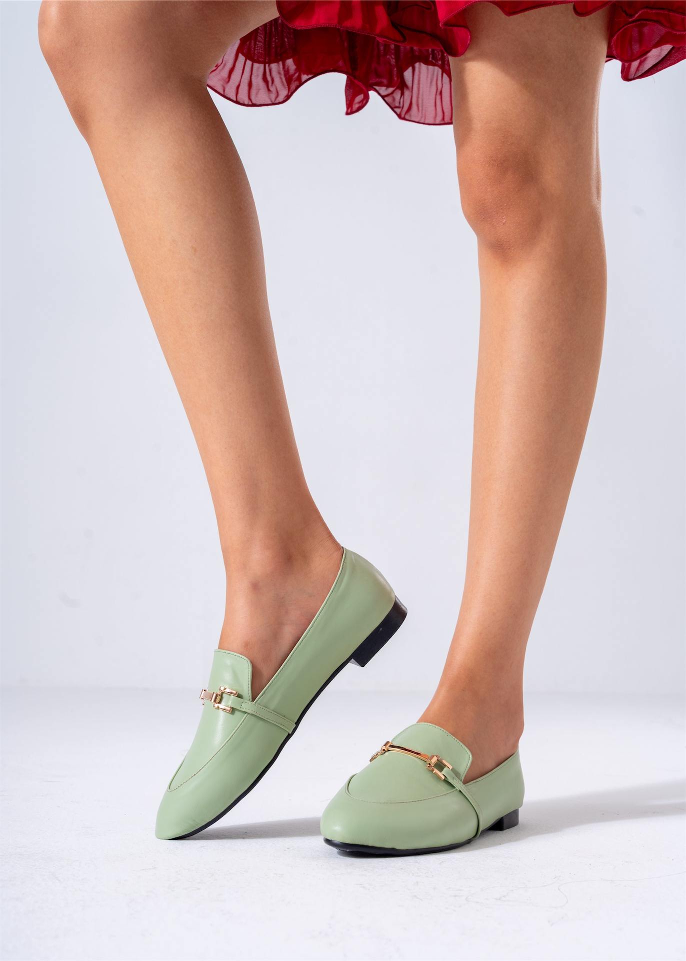 Chic Buckle Flats-mint green