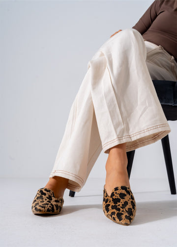 Faux Fur Animal Print Mules-cafe