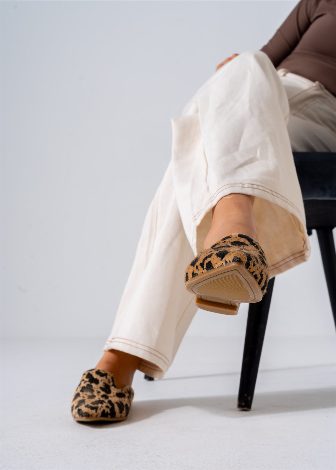 Faux Fur Animal Print Mules-cafe